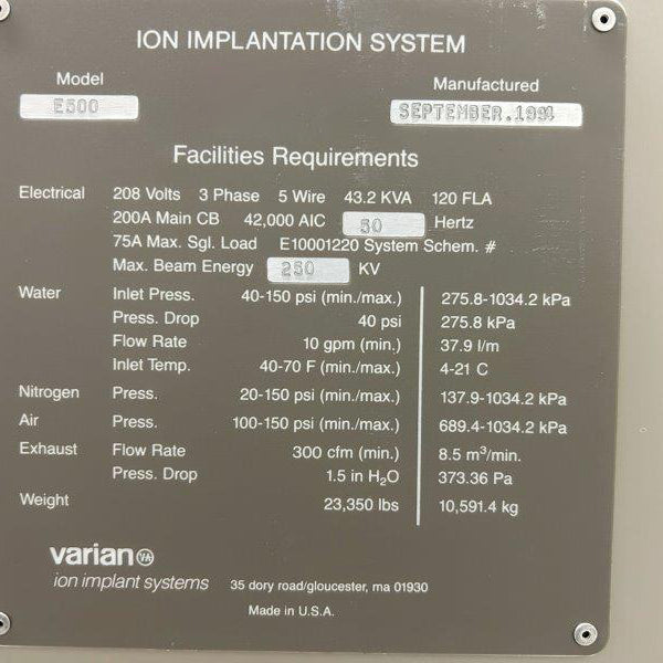Varian E 500 HP Implanter
