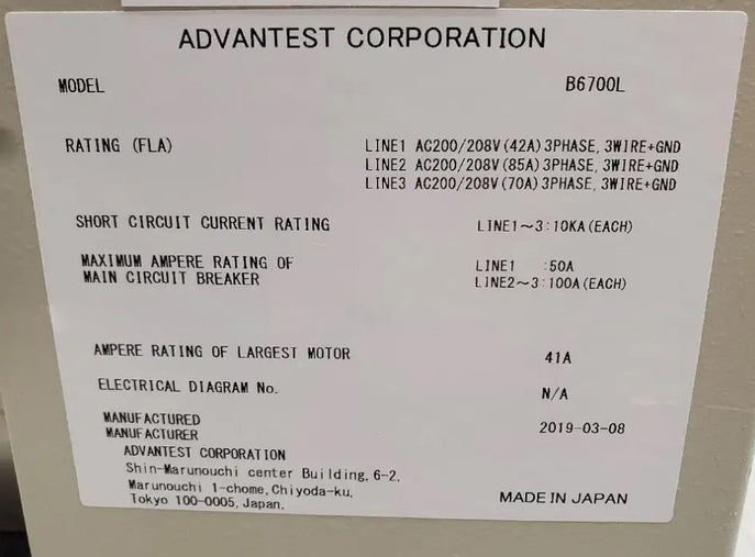 Advantest B 6700 L Memory Burn-In Test System