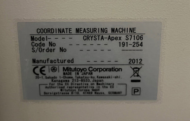 Mitutoyo Crysta Apex S 7106 CMM (Coordinate Measuring Machine)