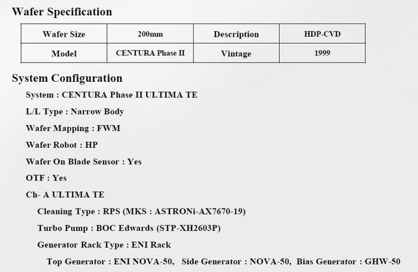 Applied Materials Centura Phase II HDP-CVD (High-Density Plasma - Chemical Vapor Deposition)