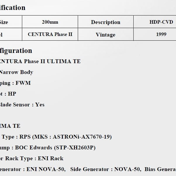 Applied Materials Centura Phase II HDP-CVD (High-Density Plasma - Chemical Vapor Deposition)