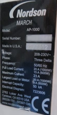 Nordson / March AP 1000 Plasma Cleaner