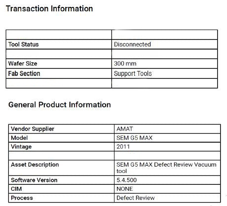 Applied Materials SEMVision G 5 Max Defect Review Vacuum