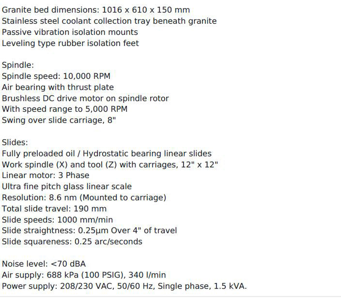 Precitech Nanoform 200 Ultra-Precision Diamond Turning Machine