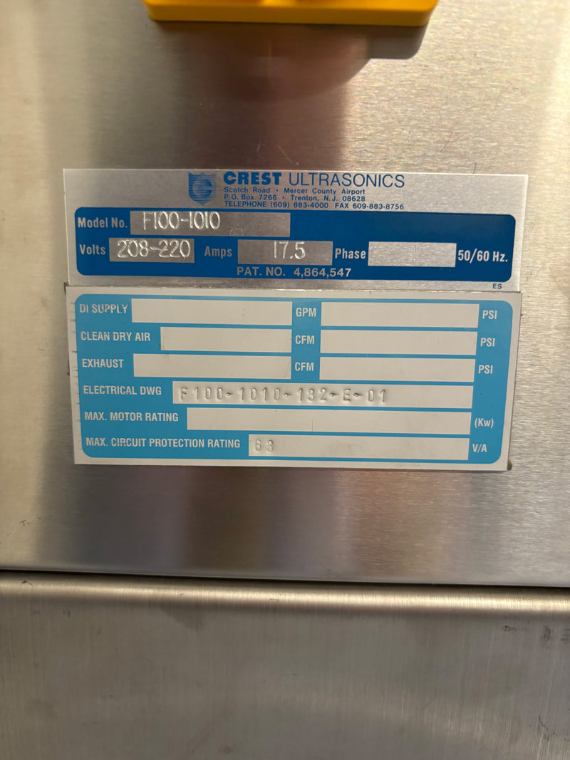 Crest Ultrasonics F 100 1010 Cleaning System