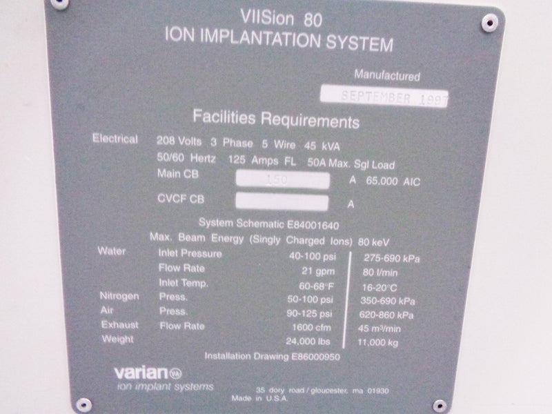 Varian Viision 80 Ion Implanter