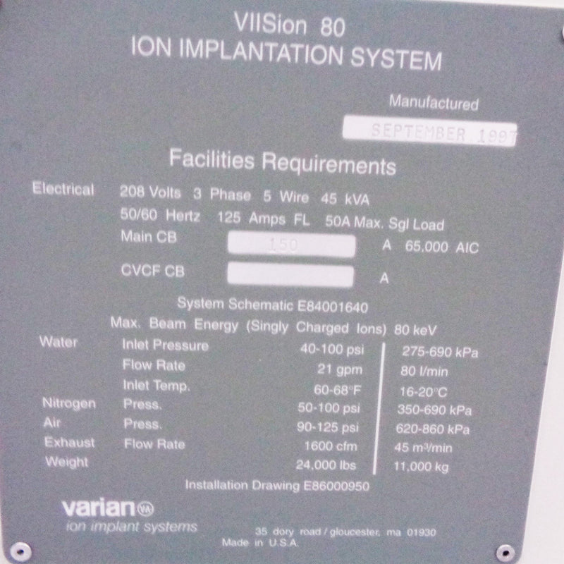 Varian Viision 80 Ion Implanter