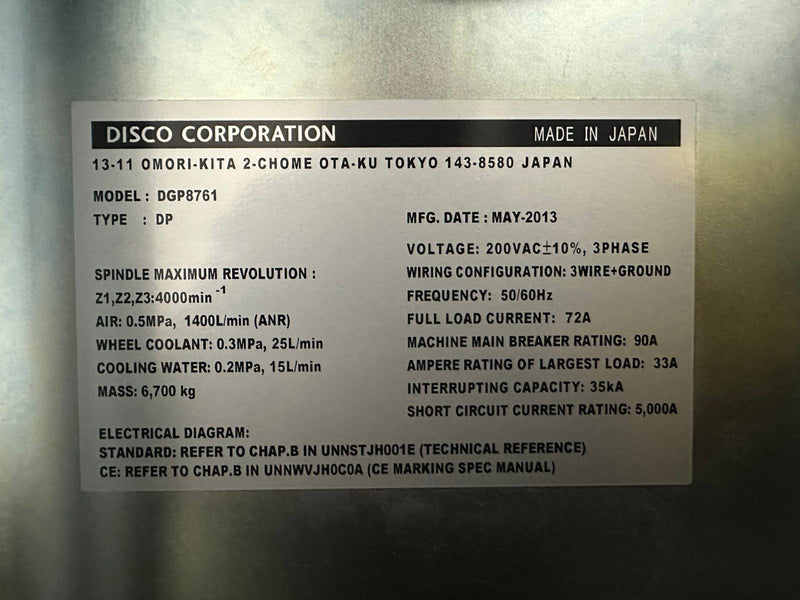Disco DGP 8761 / DFM 2800 Back Grinder