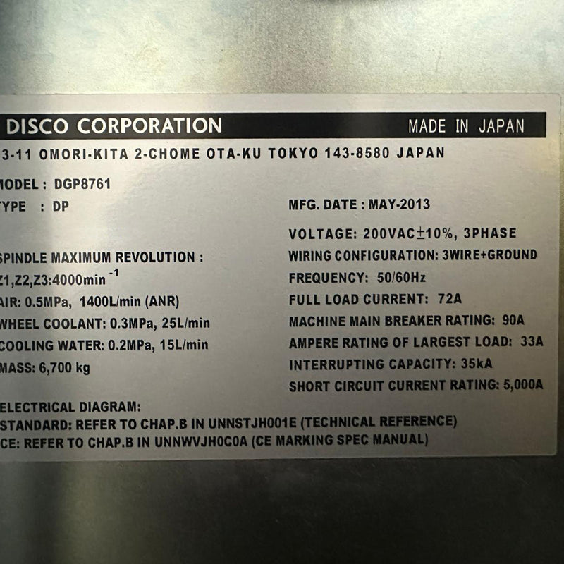 Disco DGP 8761 / DFM 2800 Back Grinder