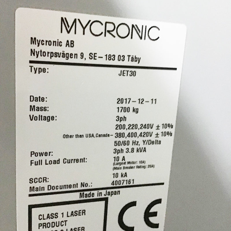 Mycronic / Mydata MY 700 JX JET 30 Solder Paste Printer