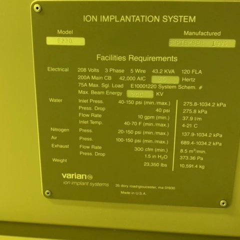 Varian E 500 HP Medium Current Ion Implanter
