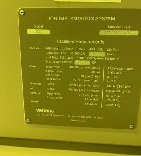 Varian E 500 HP Medium Current Ion Implanter