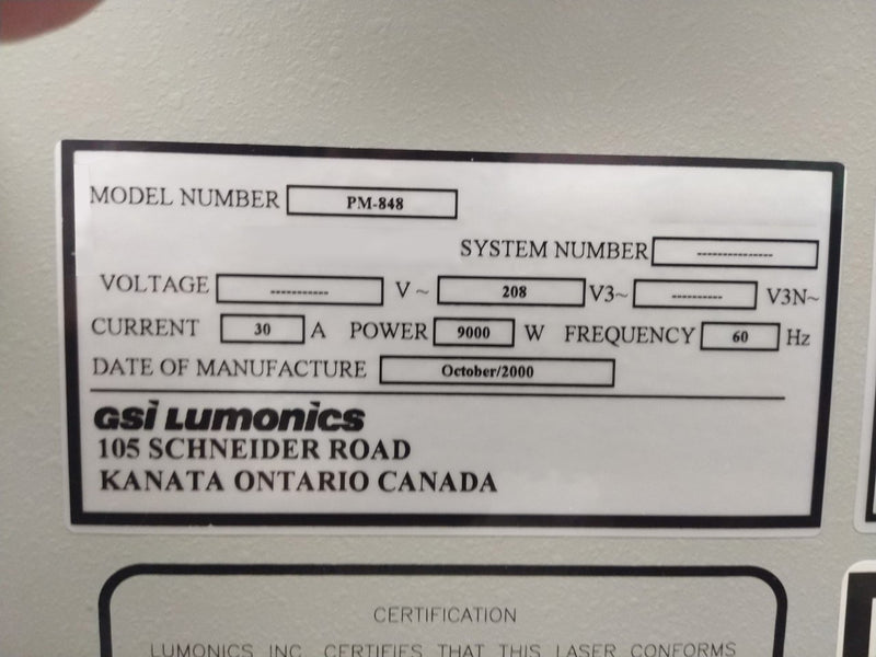 GSI Lumonics PM 848 KRF Excimer Laser