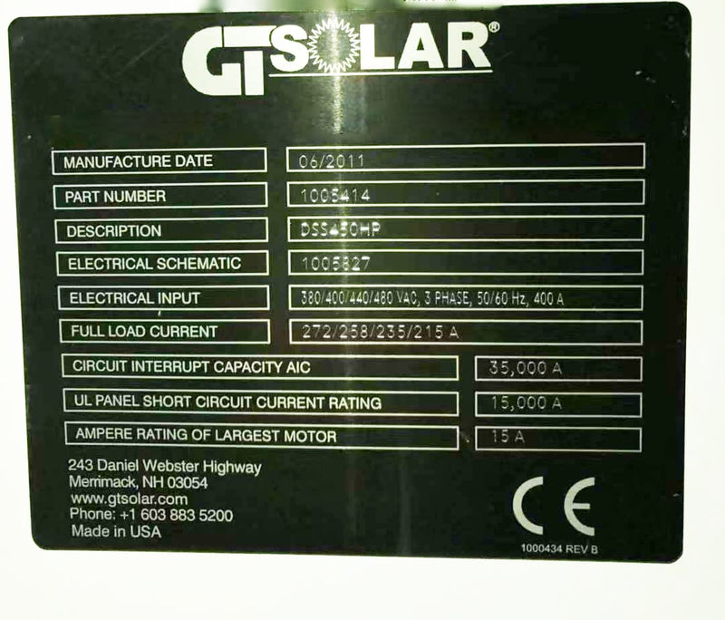 GT Solar DSS 450 HP Ingot Casting Furnace