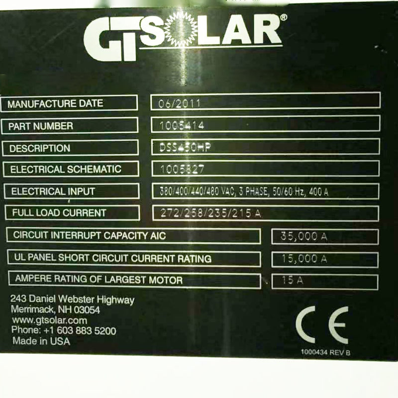 GT Solar DSS 450 HP Ingot Casting Furnace
