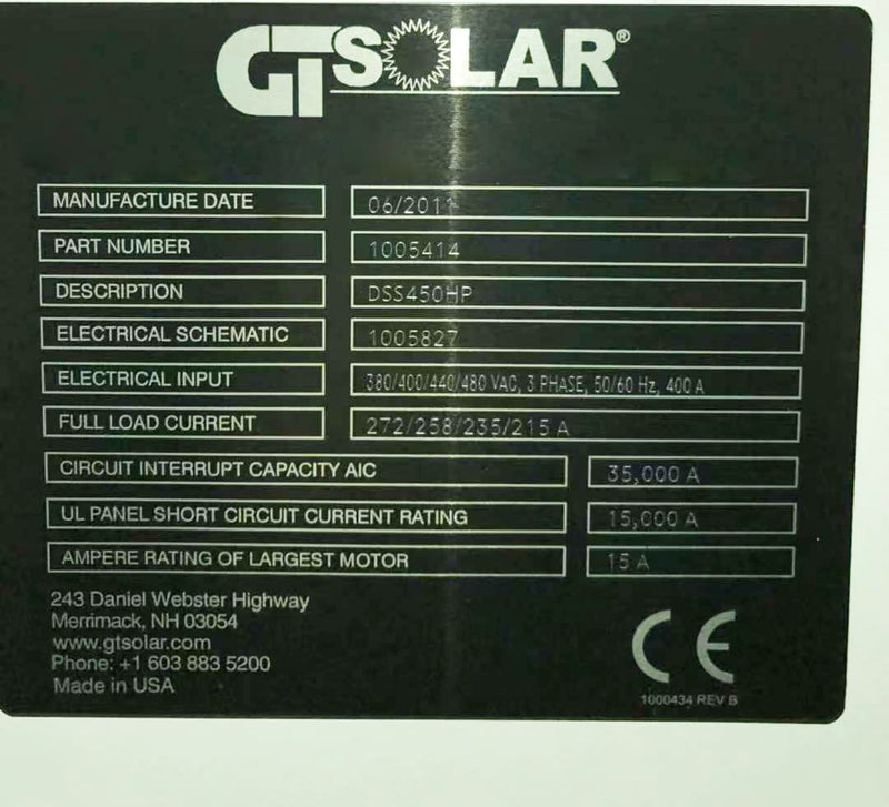 GT Solar DSS 450 HP Ingot Casting Furnace