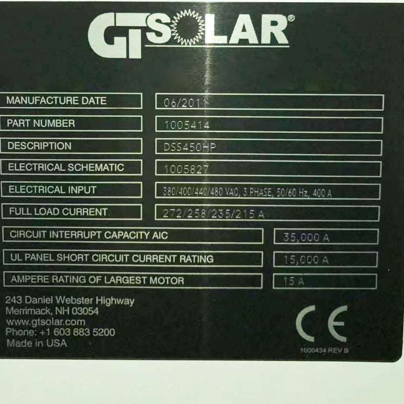 GT Solar DSS 450 HP Ingot Casting Furnace