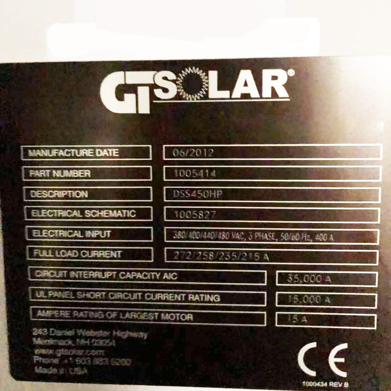 GT Solar DSS 450 HP Ingot Casting Furnace