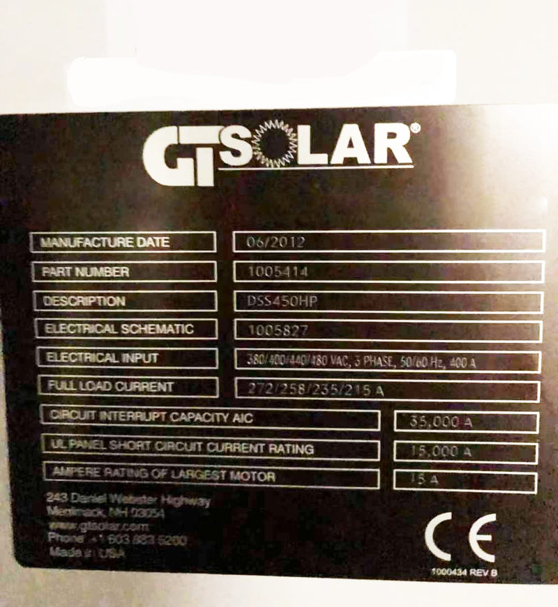 GT Solar DSS 450 HP Ingot Casting Furnace