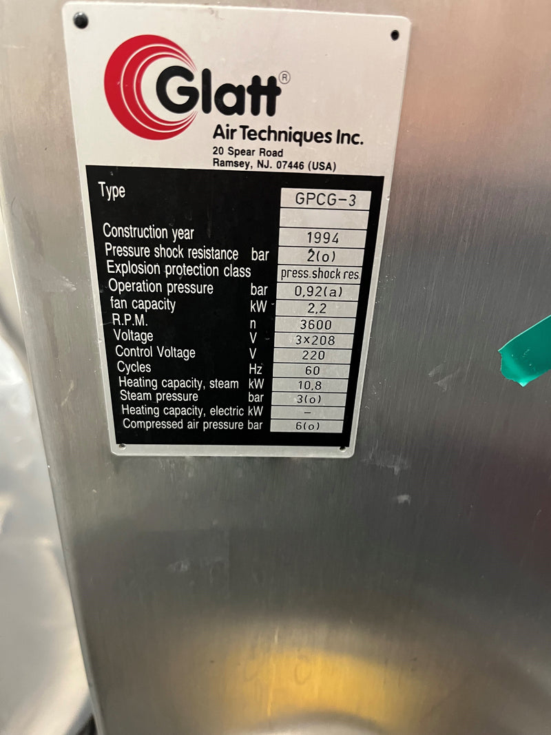 Glatt GPCG 3 Fluid Bed Dryer Granulator
