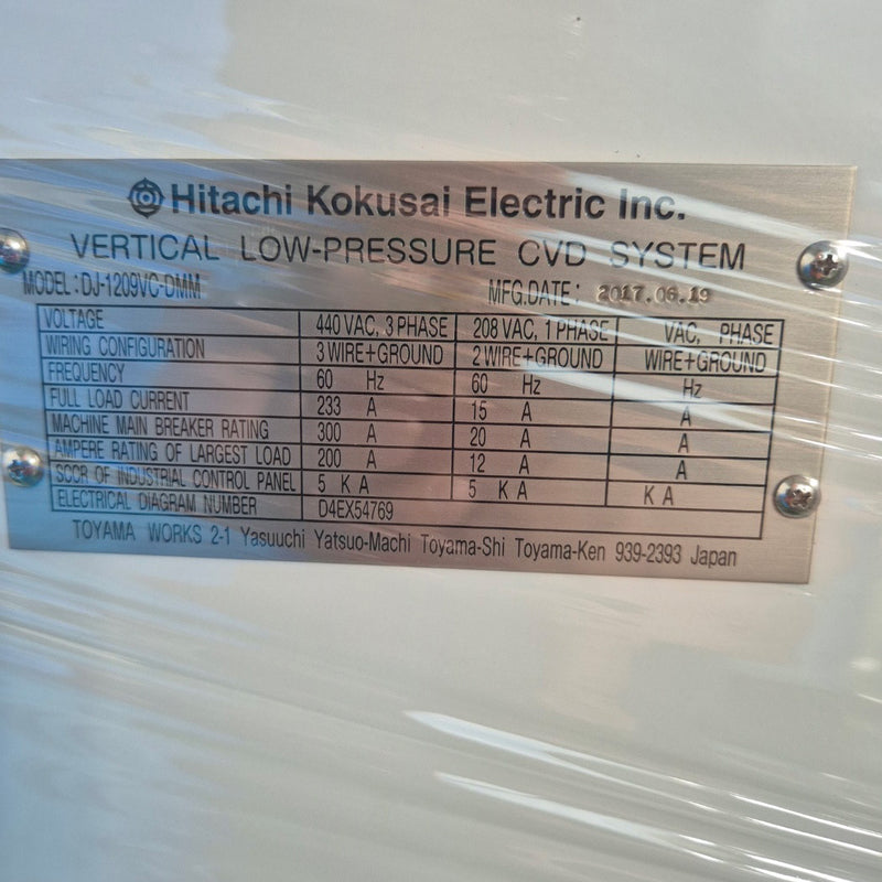 Hitachi Kokusai DJ 1209 VC DMM CVD (Chemical Vapor Deposition)