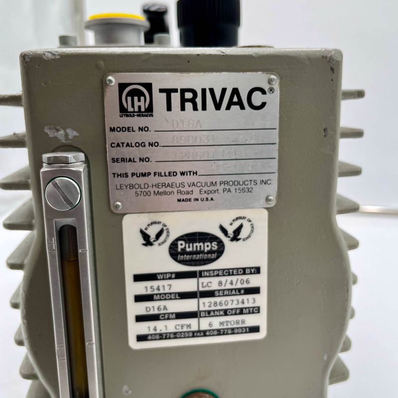 Leybold Trivac D 16 A Rotary Vane Pump
