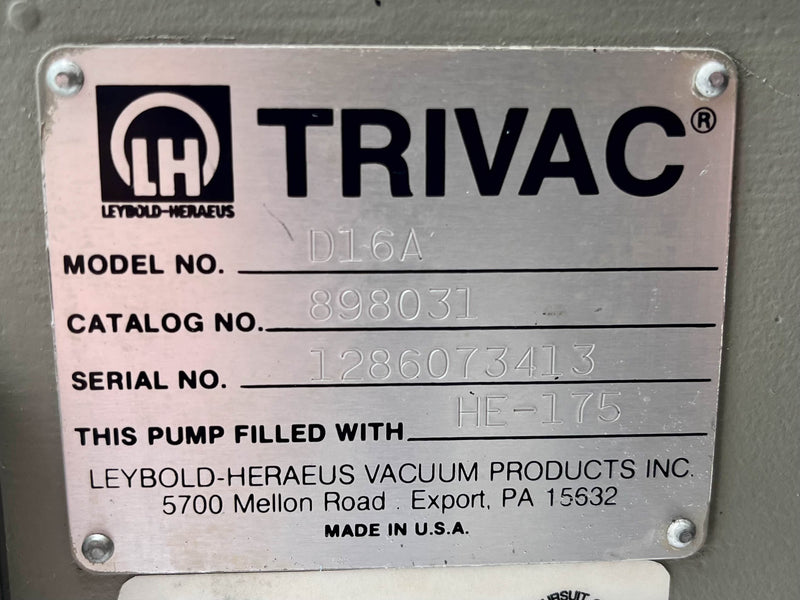 Leybold Trivac D 16 A Rotary Vane Pump