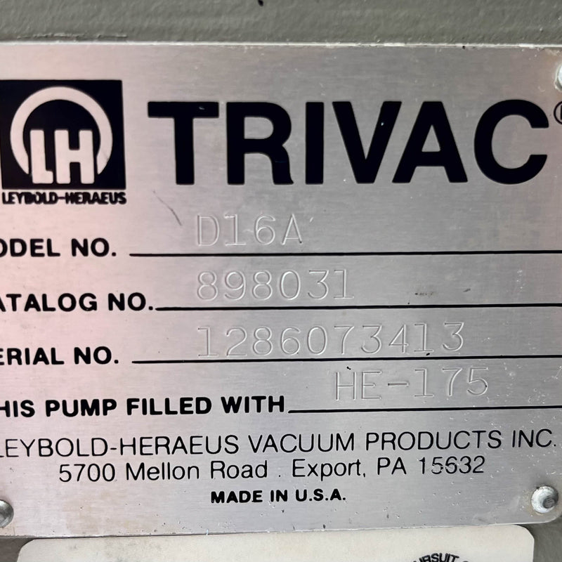 Leybold Trivac D 16 A Rotary Vane Pump