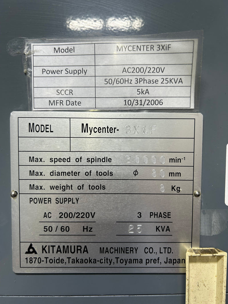 Kitamura Mycenter 3 XiF Vertical Machining Center