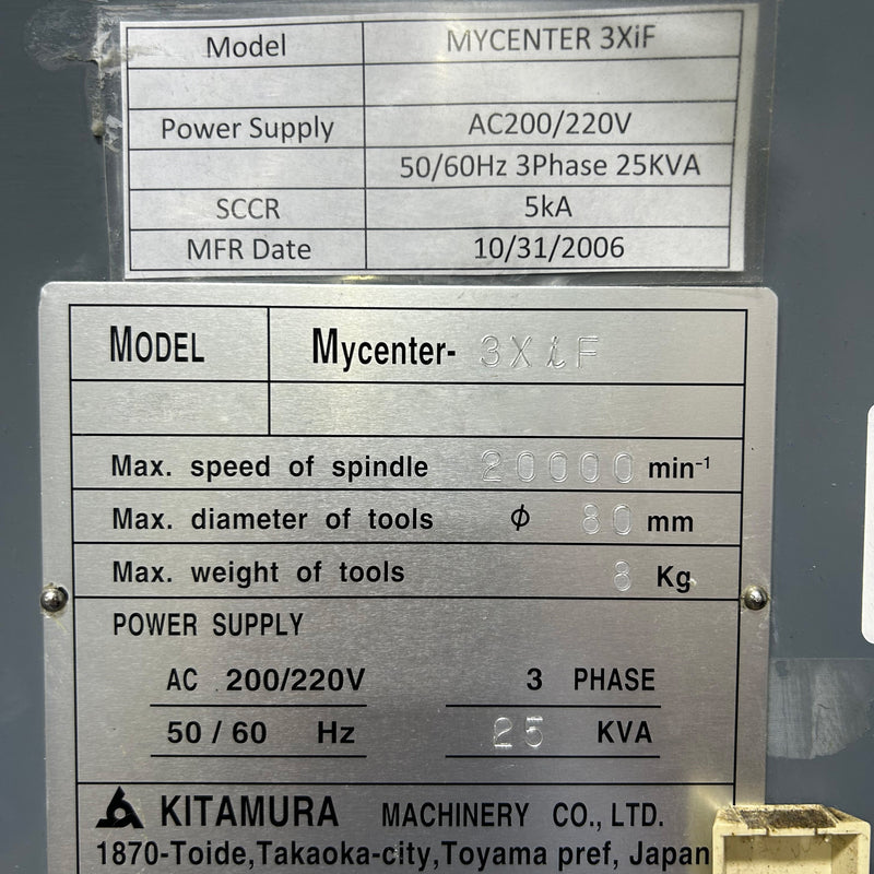 Kitamura Mycenter 3 XiF Vertical Machining Center