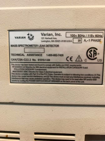 Agilent / Varian MR 15 Helium Leak Detector Mass Spectrometer