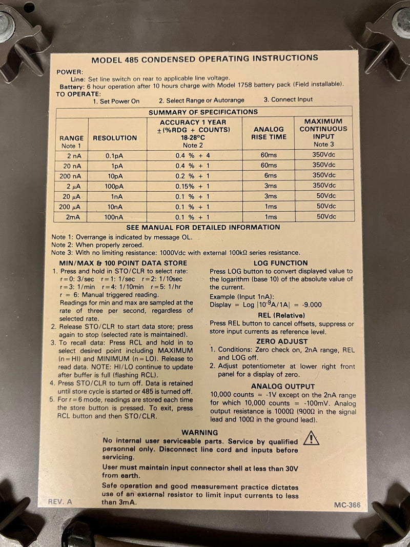 Keithley 485 Autoranging Picoammeter