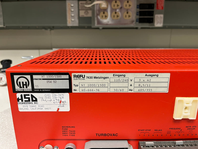 Leybold Turbotronik NT 1000 / 1500 Turbomolecular Pump Controller / Power Supply Unit