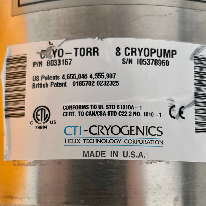 CTI Cryo-Torr 8 High Vacuum Cryopump