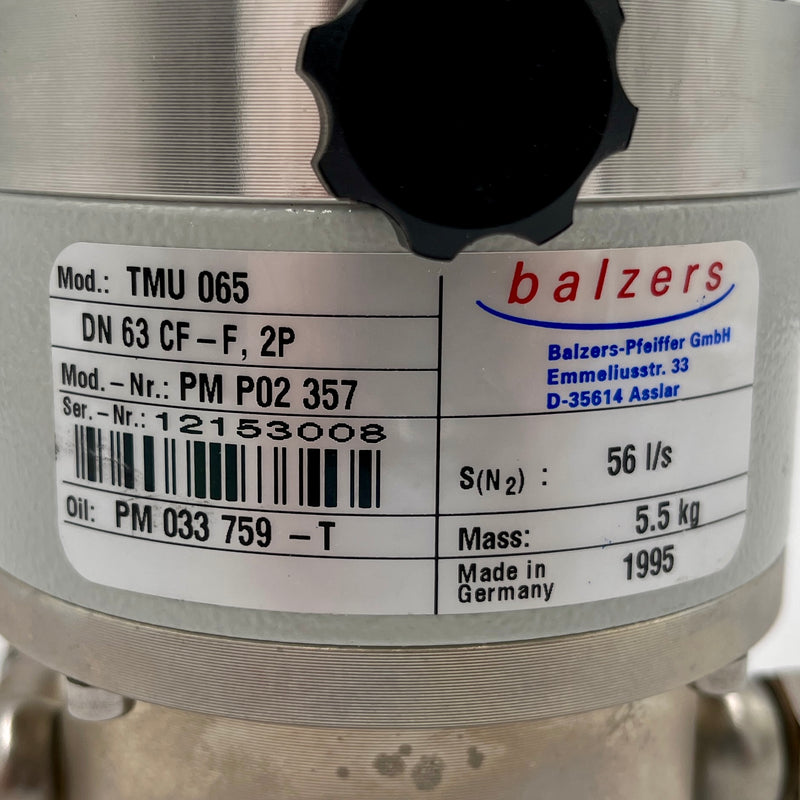 Balzers Pfeiffer TMU 065 Turbomolecular Vacuum Pump