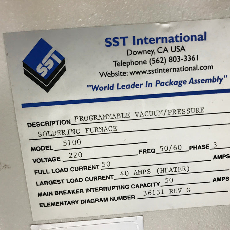 SST 5100 Programmable Vacuum/Pressure Soldering Furnace