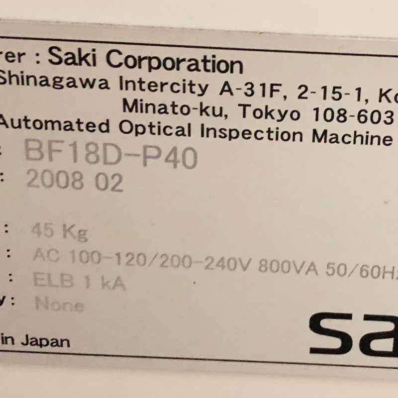Saki BF 18 D P 40 AOI (Automated Optical Inspection)