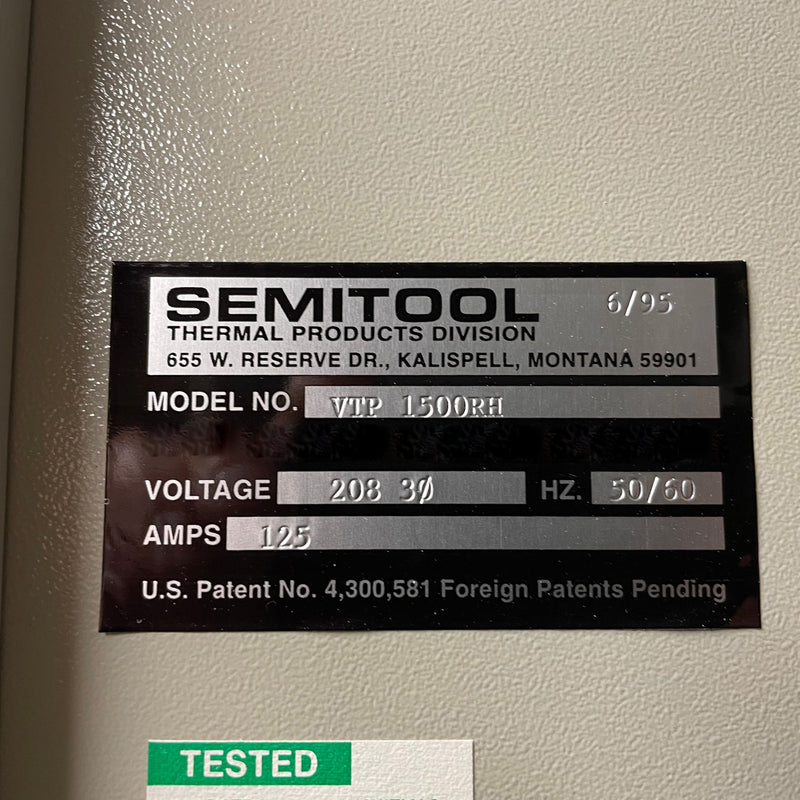 Semitool VTP 1500 RH Thermal Processor