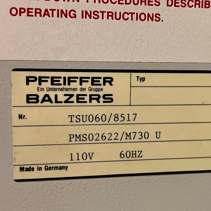 Balzers Pfeiffer TSU 060 8517 / PK D 40 603 B / TCP 121 Vacuum Pump Assembly