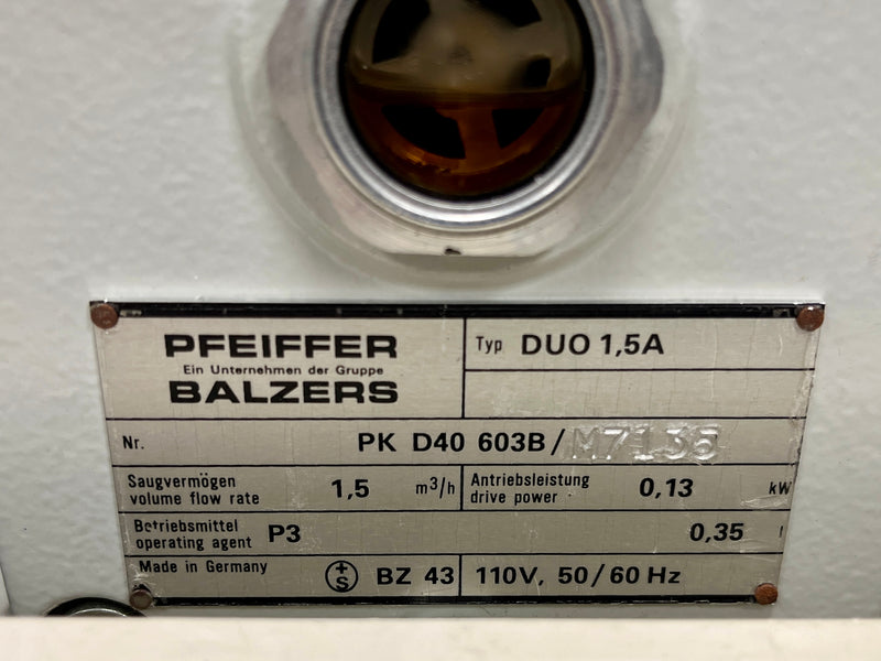Balzers Pfeiffer TSU 060 8517 / PK D 40 603 B / TCP 121 Vacuum Pump Assembly