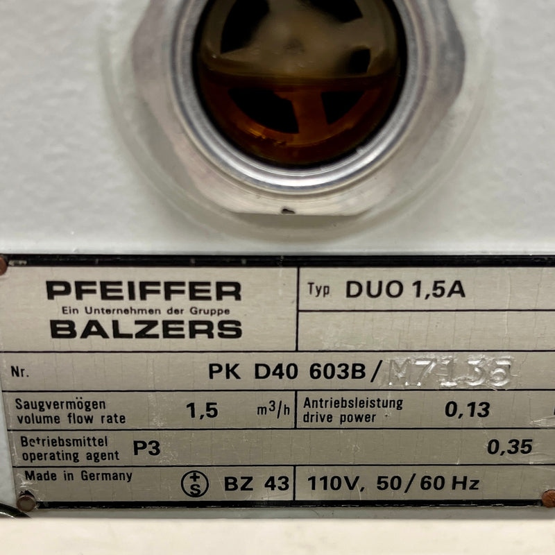 Balzers Pfeiffer TSU 060 8517 / PK D 40 603 B / TCP 121 Vacuum Pump Assembly