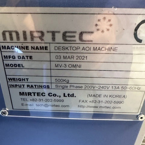 Mirtec MV 3 Omni Desktop AOI Machine (Automated Optical Inspection)
