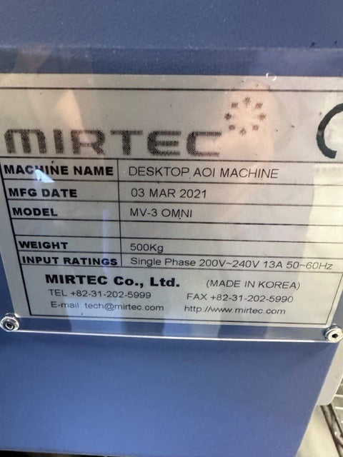 Mirtec MV 3 Omni Desktop AOI Machine (Automated Optical Inspection)