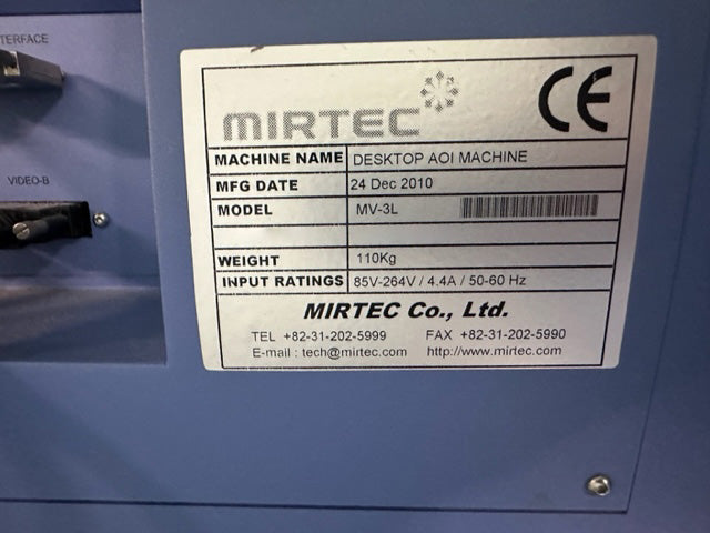 Mirtec MV 3 L Desktop AOI Machine (Automated Optical Inspection)