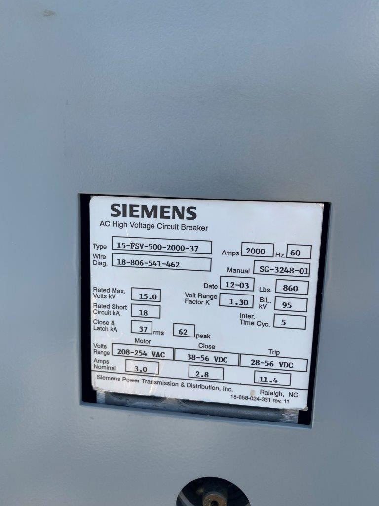 Siemens 15-FSV-500-2000-37 Circuit Breaker
