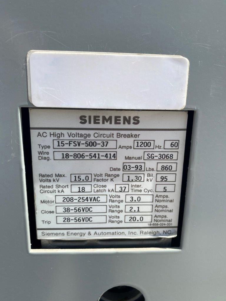 Siemens 15-FSV-500-37 Circuit Breaker