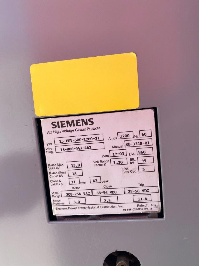 Siemens 15-FSV-500-1200-37 Circuit Breaker