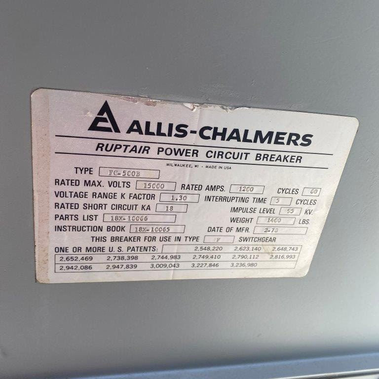Allis Chalmers Ruptair Power Circuit Breaker