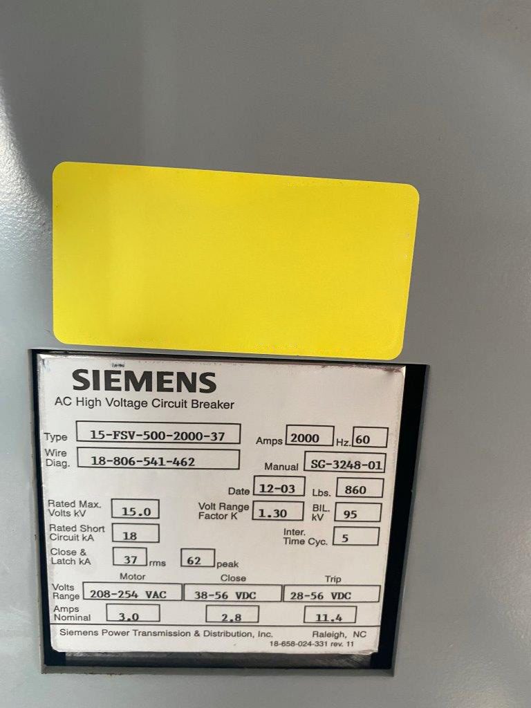 Siemens 15-FSV-500-2000-37 Circuit Breaker