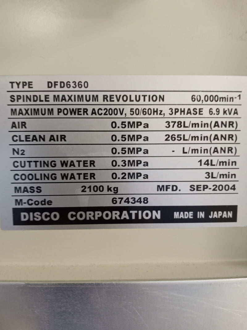 Disco DFD 6360 Automatic Dicing Saw